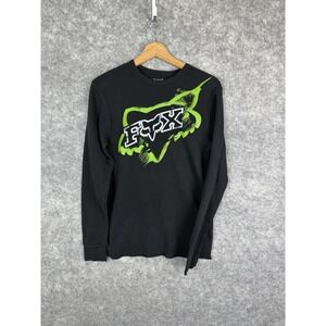 Vintage Fox Racing Tshirt Men's Medium Y2K Motocross Long Sleeve Black Thermal